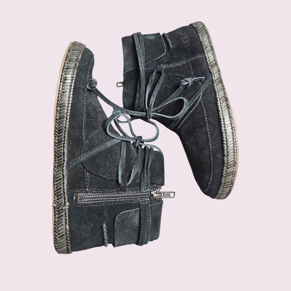 UGG Women's Reid Moc Black Suede Ankle Boots - Picture 3 of 5